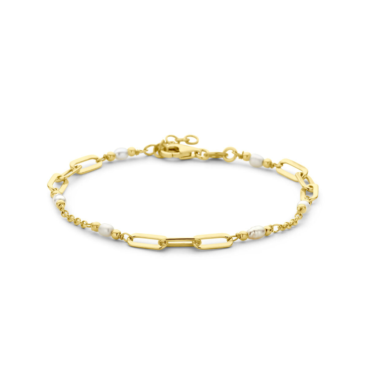 Armband aus vergoldetem Silber mit Perlen und ovalen Gliedern, 17 + 2 cm lang