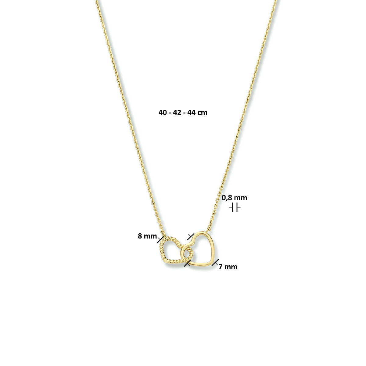 Halskette Herzen 40 - 42 - 44 cm 14K Gelbgold