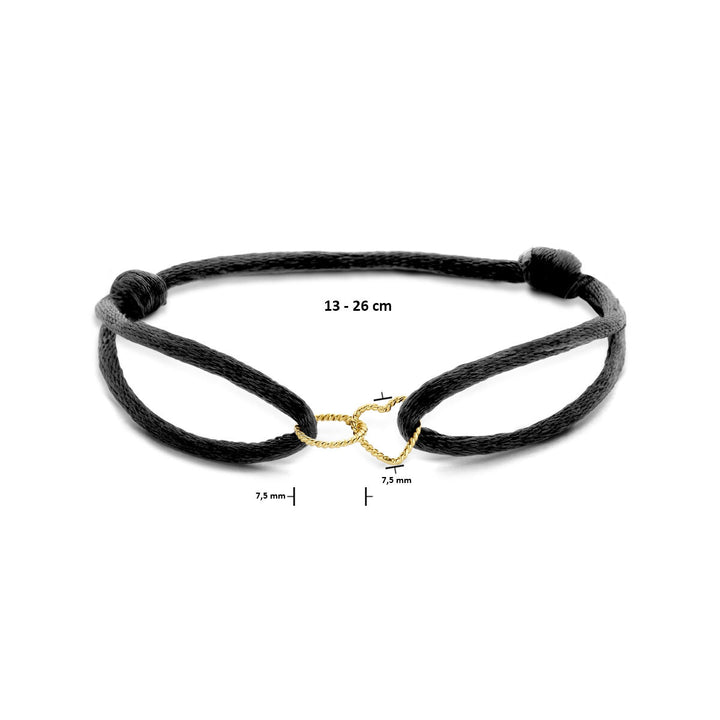 Armband aus satiniertem Herz und rundem, gedrehtem 14-karätigem Gold mit Kautschuk/Nylon/Leder