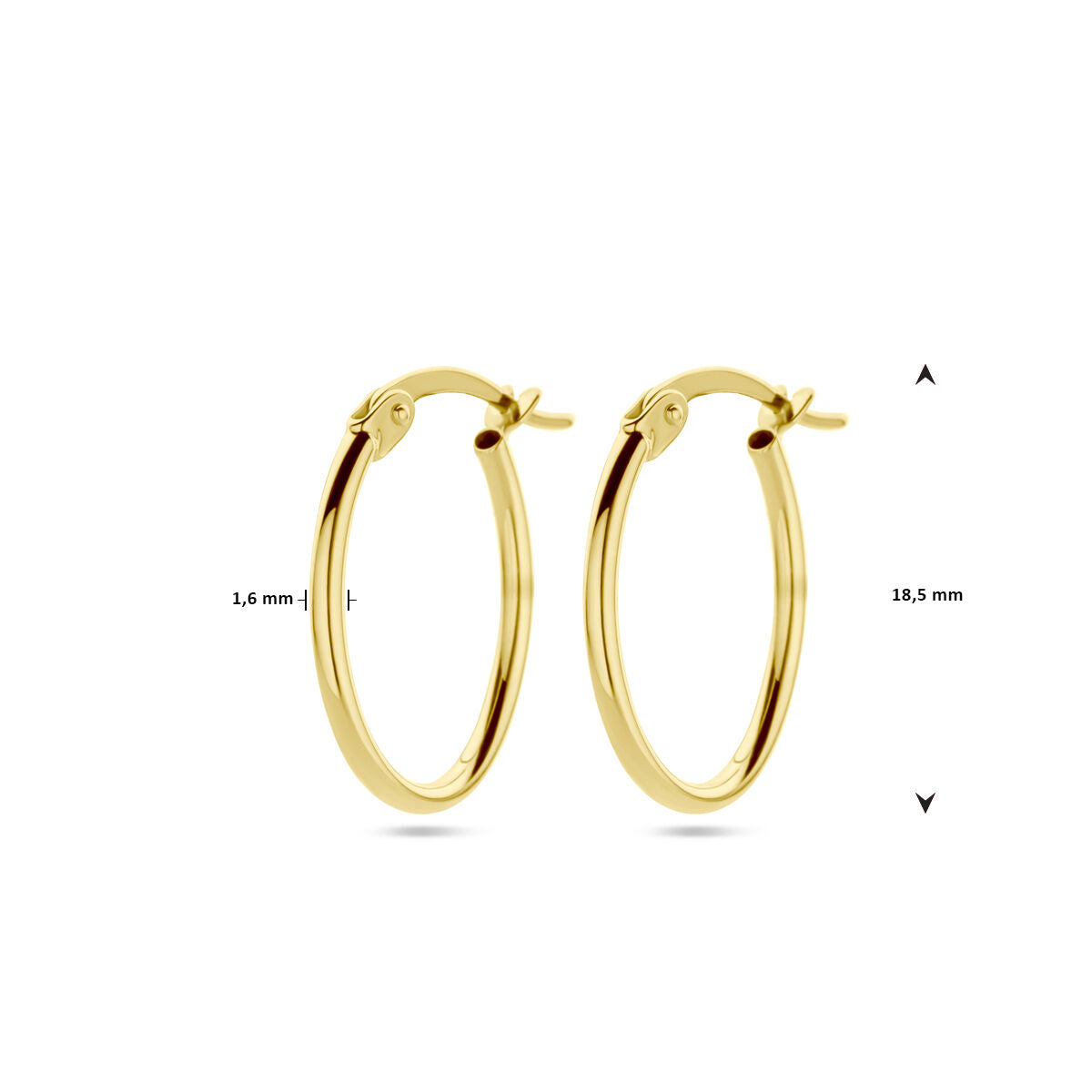 Goldene Klapp-Ohrringe aus runder Rohrform mit einem Durchmesser von 1,6 mm