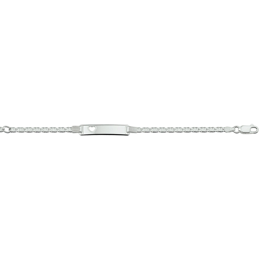 De Van der Kooij Collectie graveerarmband hart plaat 6,0 mm zilver wit armband is voorzien van een delicate ketting, een rechthoekig plaatje met een gegraveerd hart en wordt stevig vastgemaakt met een karabijnslot.