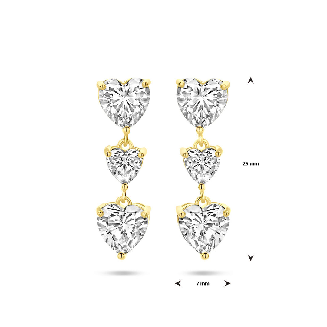 oorhangers hartjes zirkonia 25 mm 1 micron zilver verguld (geel)