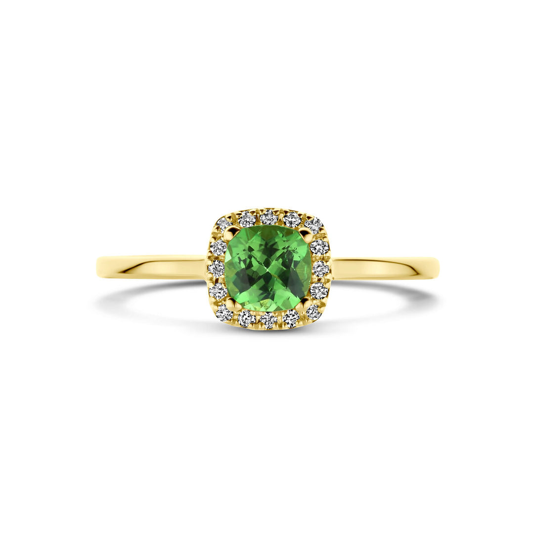 Ring Tsavorit und Diamant 0,07ct H SI Halo 14K Gelbgold