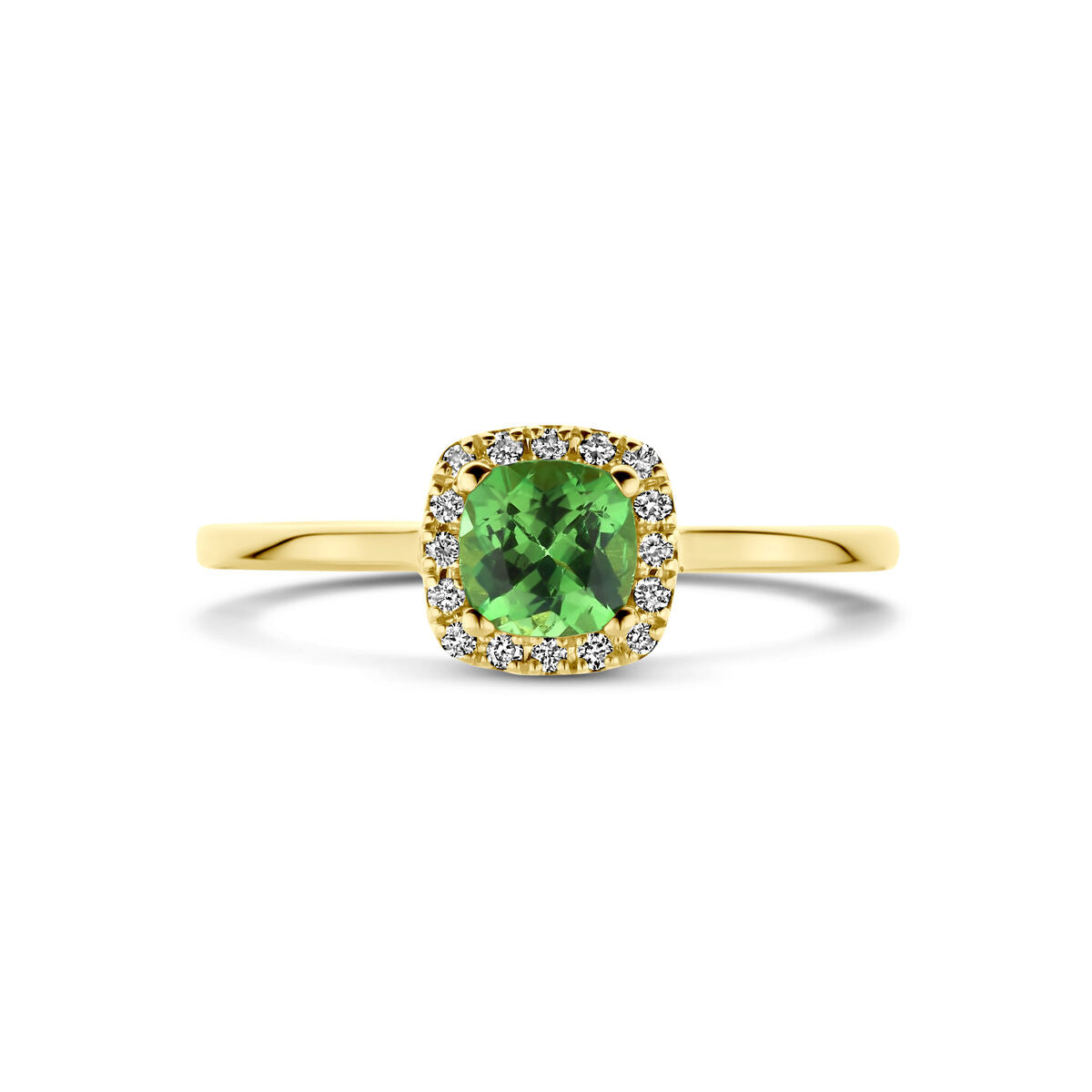 Ring Tsavorit und Diamant 0,07ct H SI Halo 14K Gelbgold