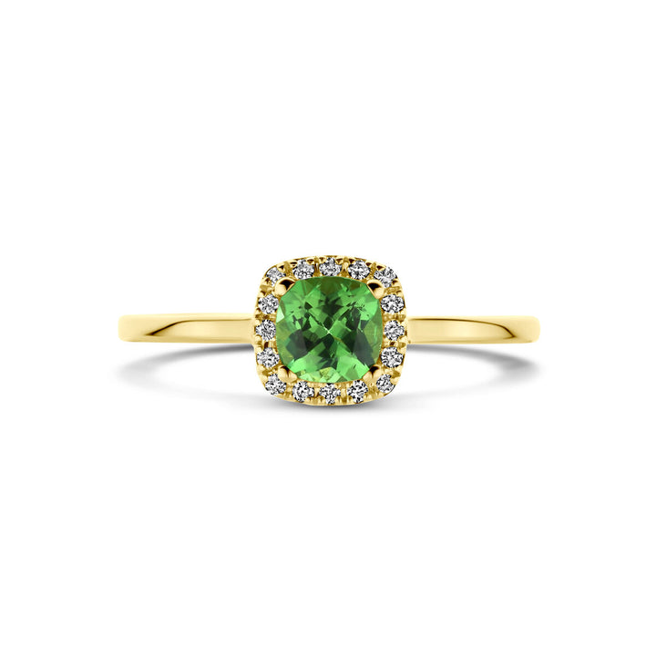 Ring Tsavorit und Diamant 0,07ct H SI Halo 14K Gelbgold
