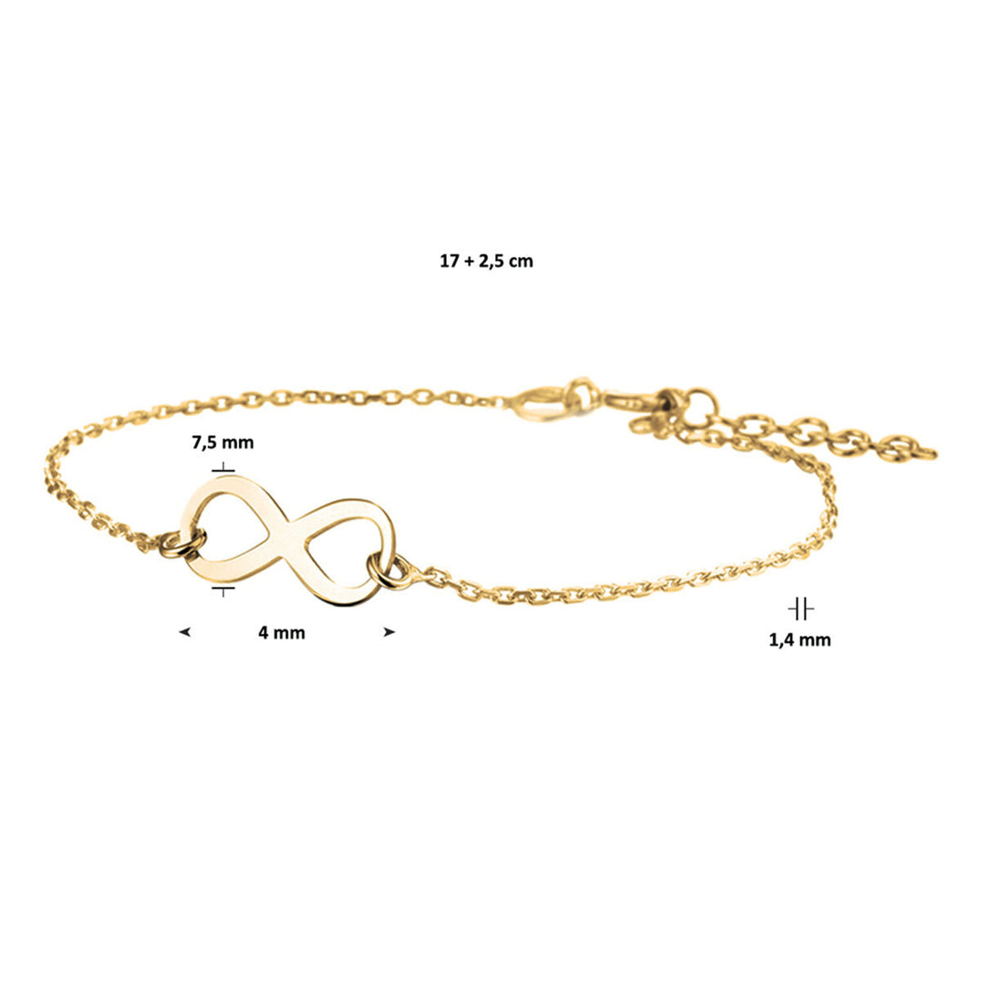Armband Infinity 17 + 2,5 cm 3 Mikron Silber vergoldet (gelb)