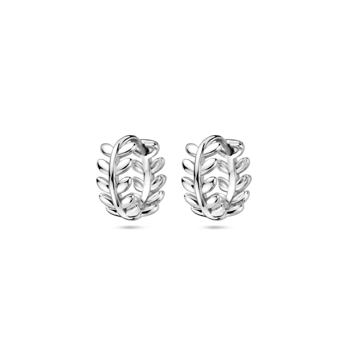 Klapp-Ohrringe mit Blattdesign, 12 mm, aus rhodiniertem Silber