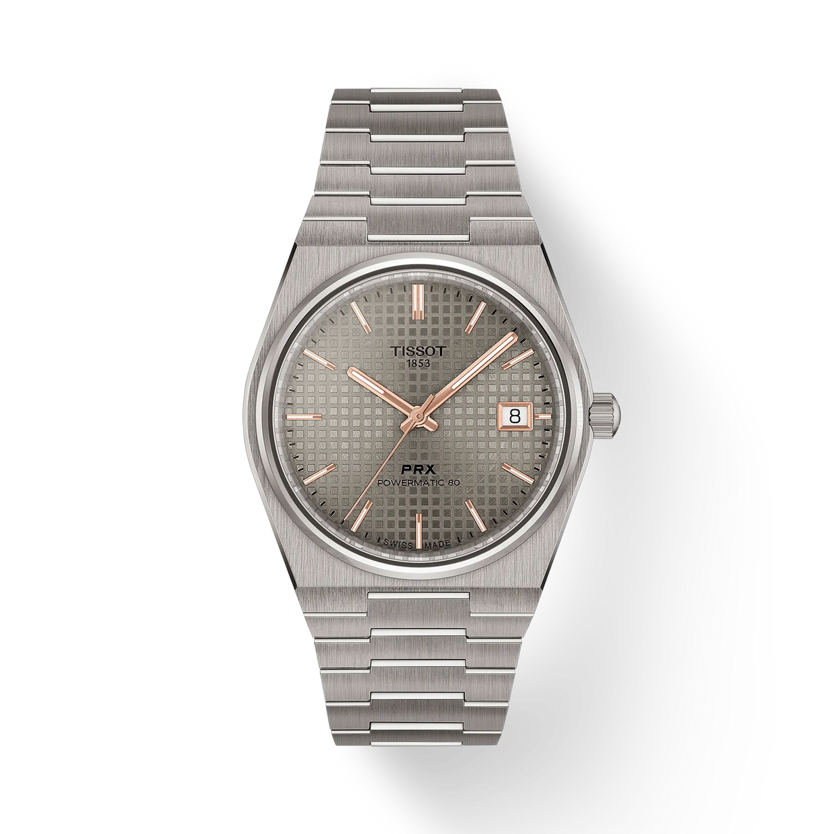 Uhr mit grauem Zifferblatt, titanium Gehäuse und Armband, Datumsanzeige bei drei Uhr