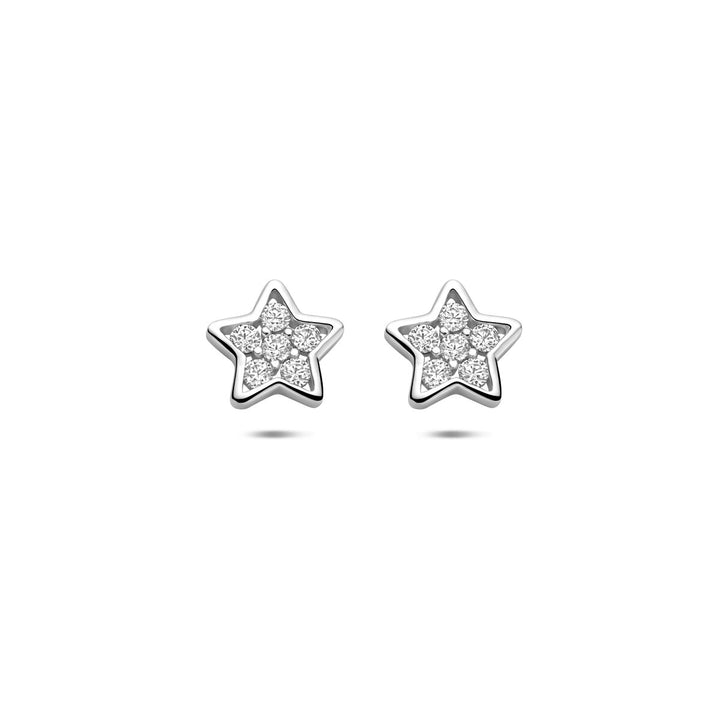 Zilveren oorknopjes ster met zirkonia – gerhodineerd 925 zilver