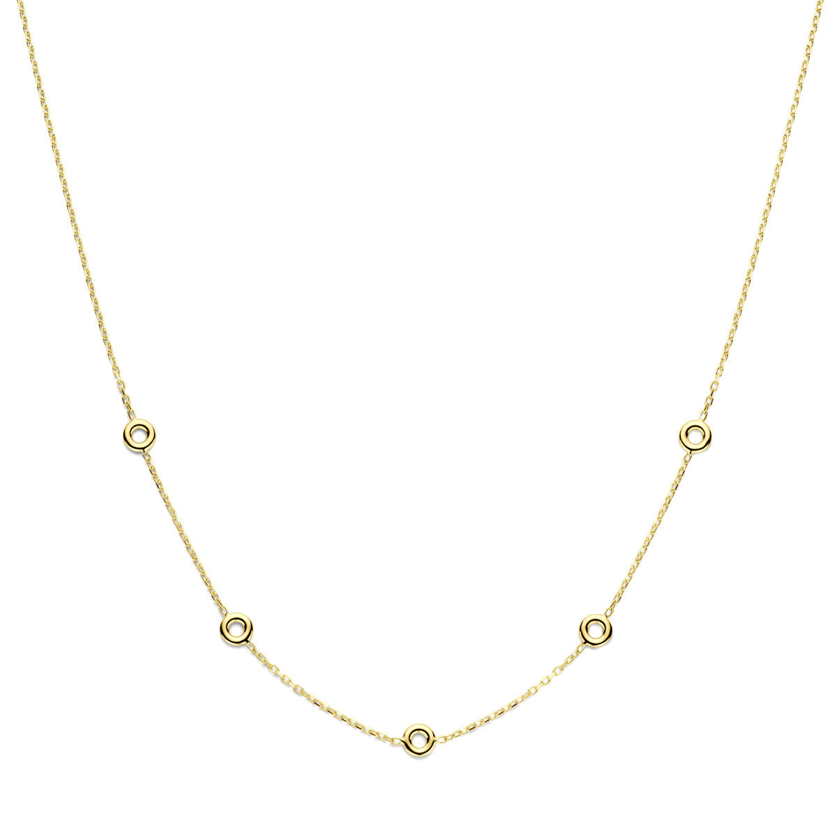 14k goldene Damenkette mit Karabinerverschluss und runden, offenen Elementen