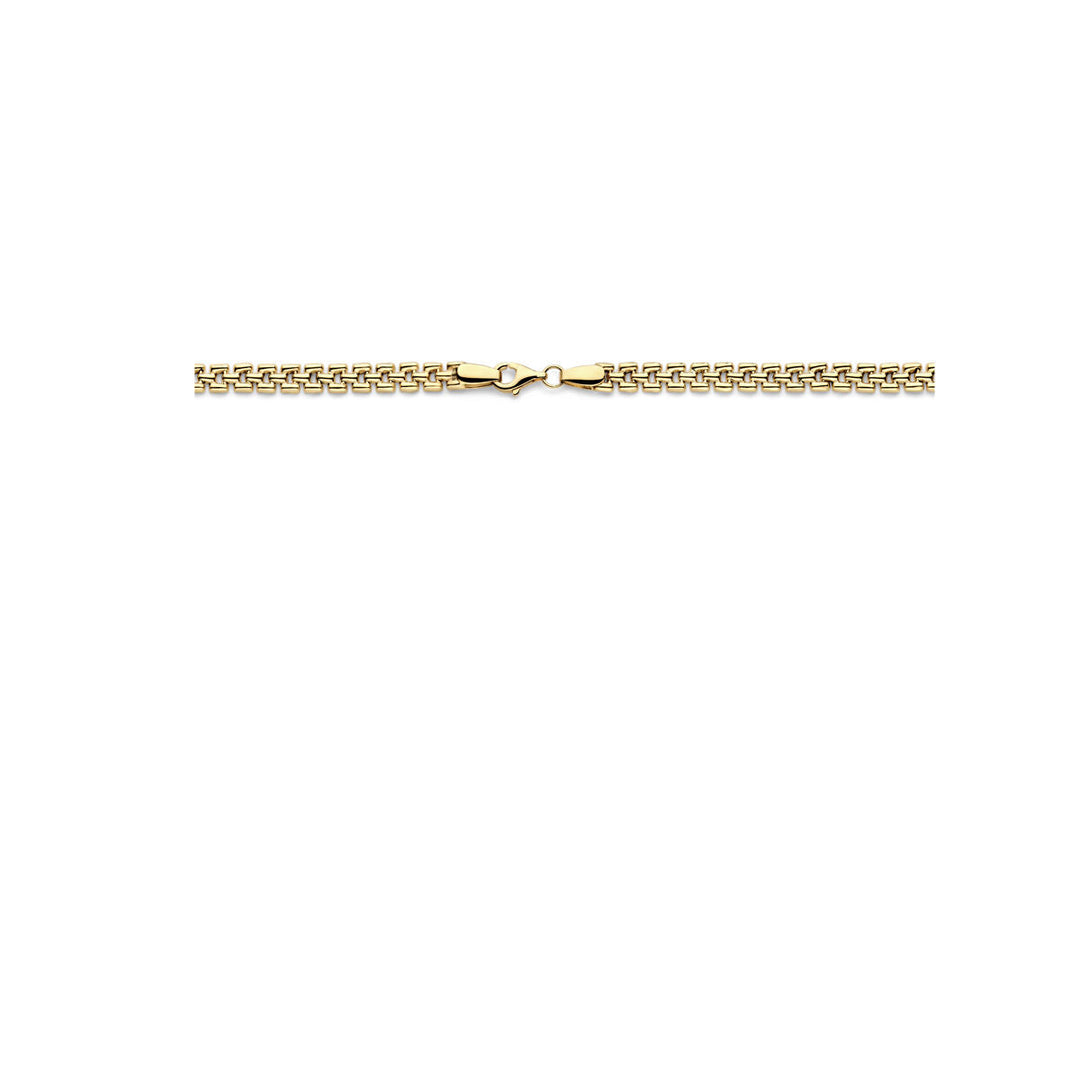 De Van der Kooij Collectie collier panter 5 mm 43 cm, vervaardigd in 14K geelgoud, wordt horizontaal getoond tegen een effen witte achtergrond.