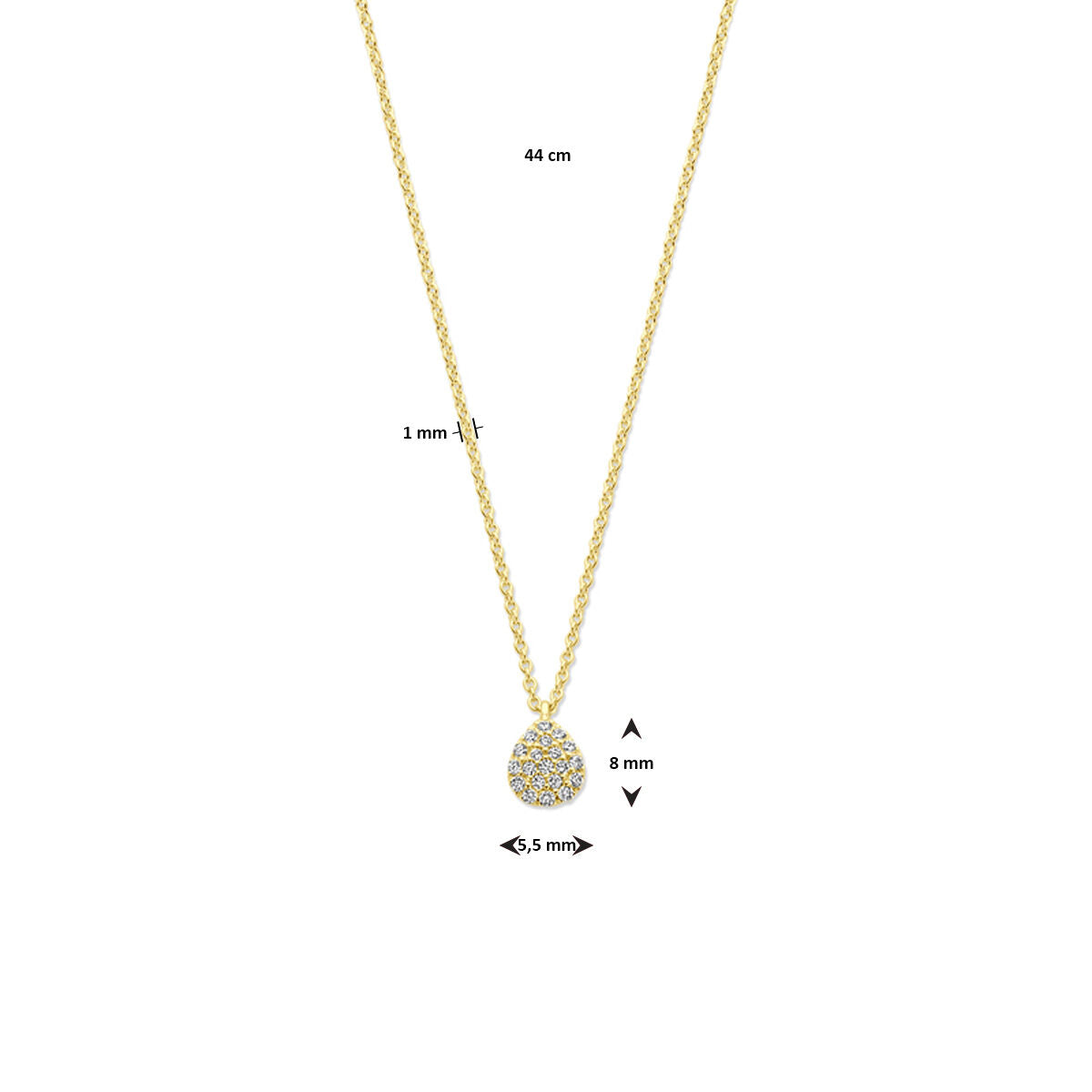 Halskette Tropfen Diamant 0.10ct H SI 44 cm 14K Gelbgold