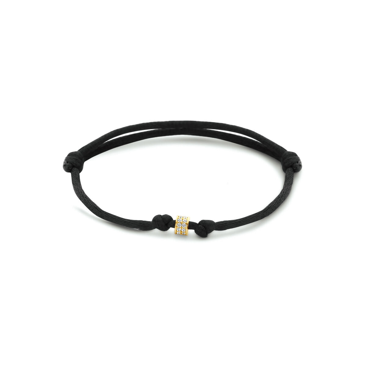 Armband aus 14K Gold mit schwarzem Gummi- und Nylonband sowie einem dekorativen Element