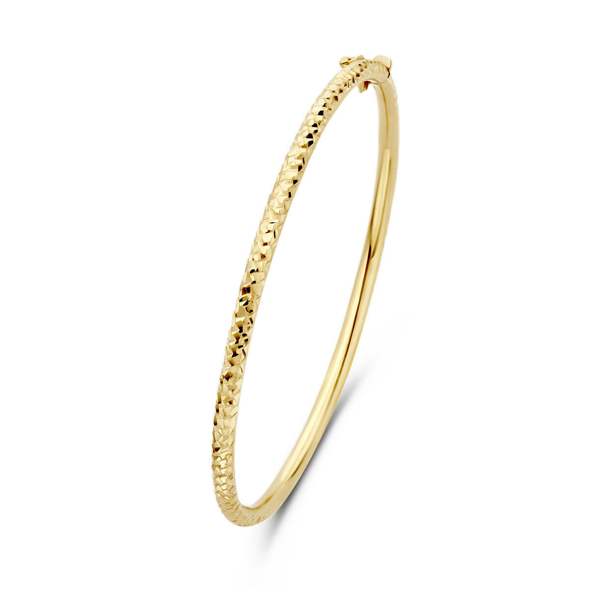 Bangle mit diamantierter Oberfläche aus 14K Gelbgold, 3,0 mm breit und 60 mm Durchmesser