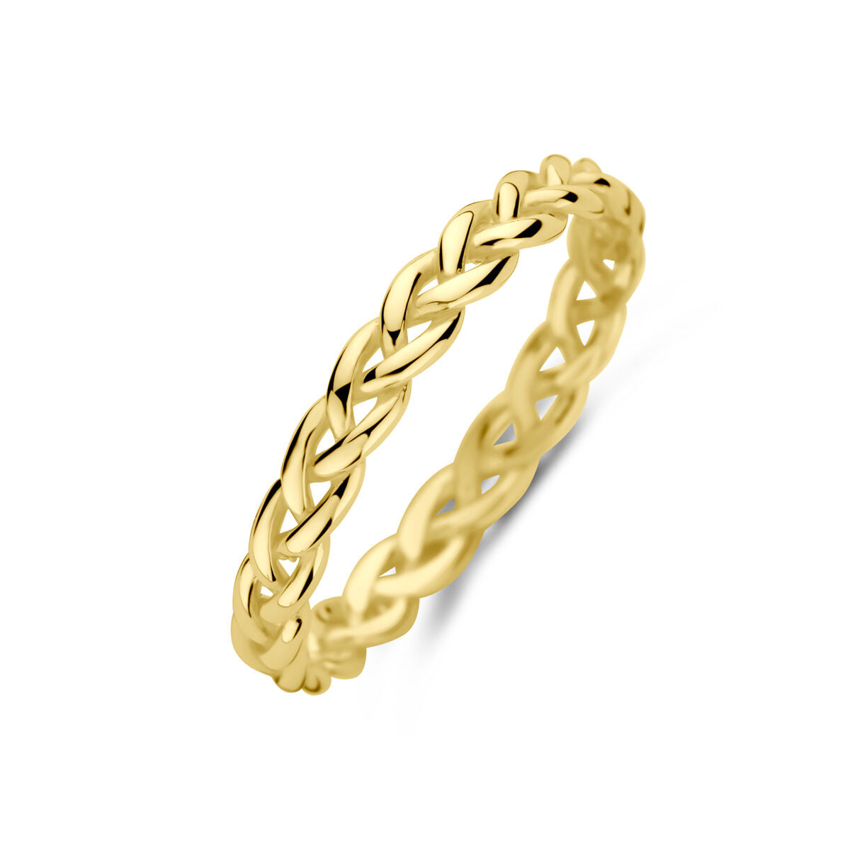 Ring aus 14K Gelbgold mit geflochtenem Design und glatter Oberfläche