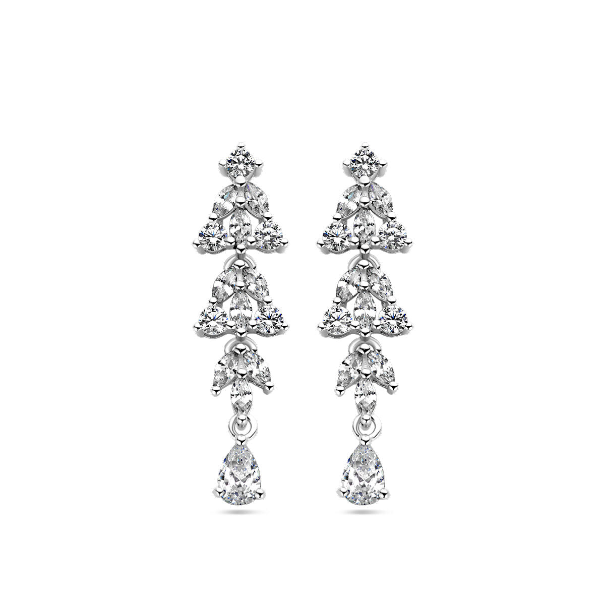 Ohrhänger aus rhodiniertem Silber mit Zirkonia in tropfenförmigem und rautenförmigem Design