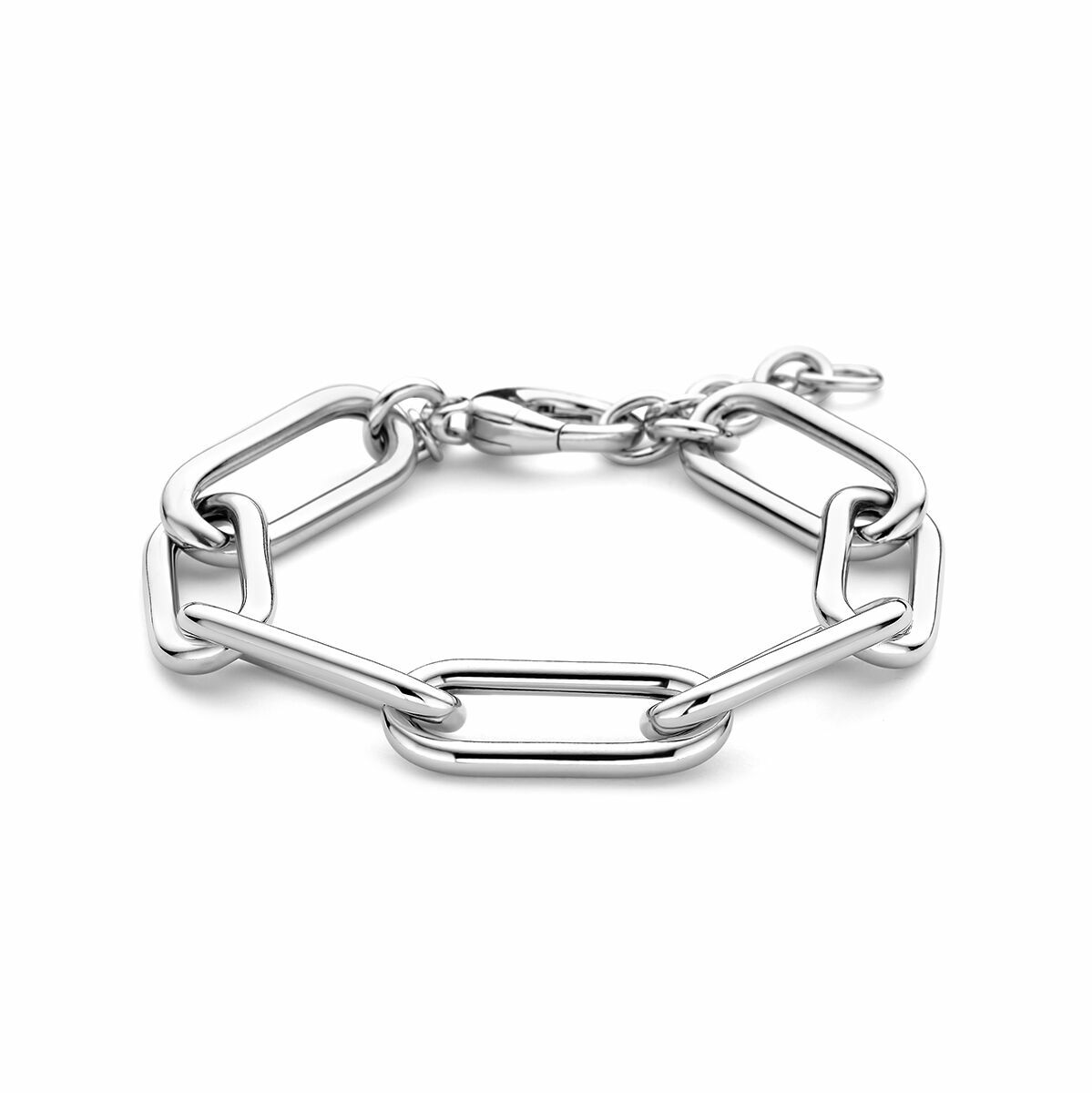Armband aus rhodiniertem Silber mit Paperclip-Design und runden Rohren, 19 + 3 cm lang