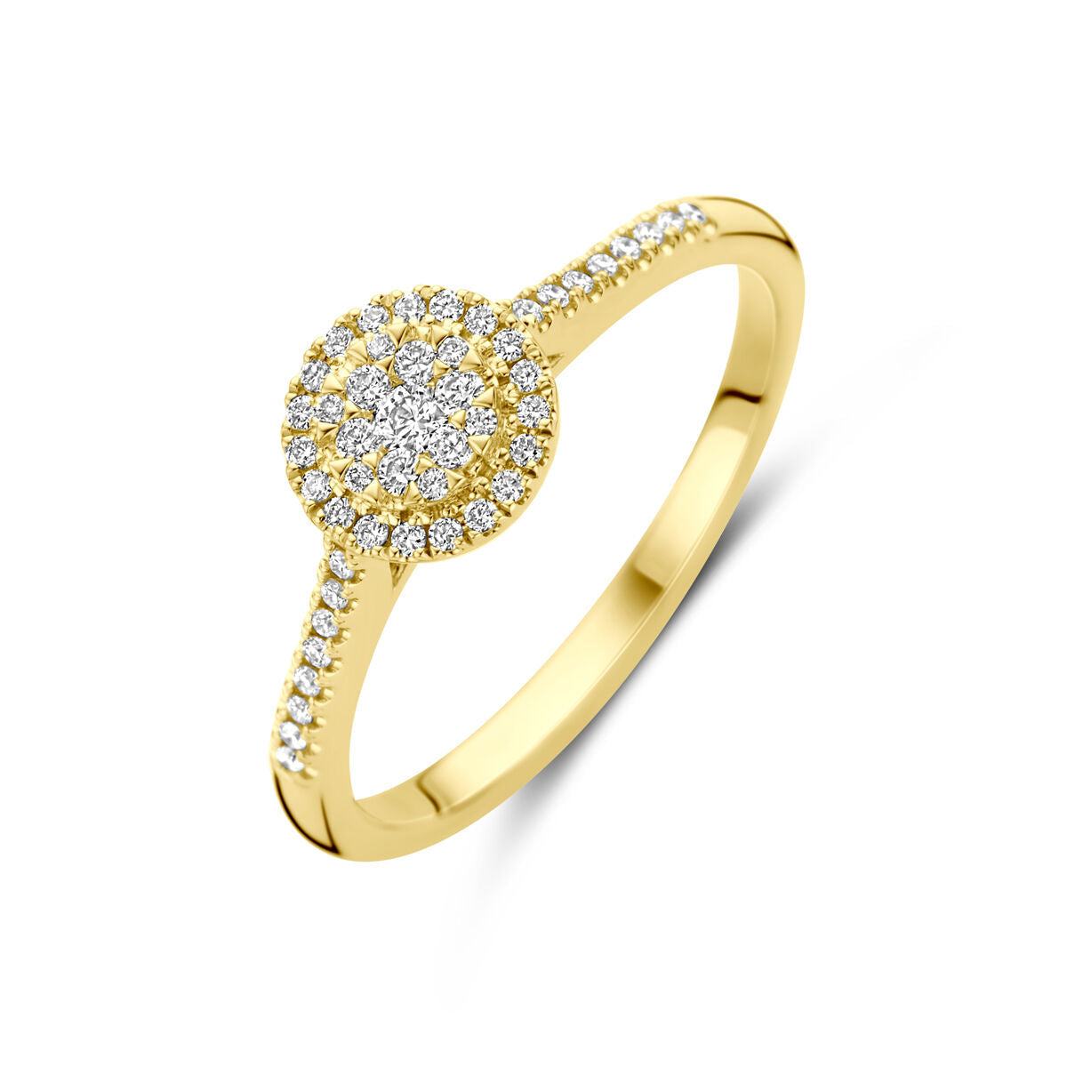 Ring aus 14K Gelbgold mit rundem Diamantbesatz und 0,19 ct, funkelndes Design