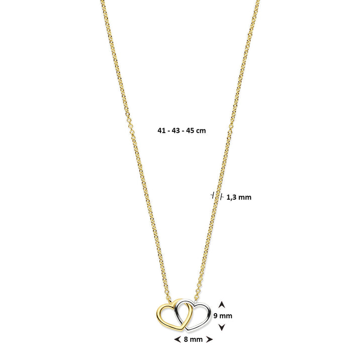 Halskette Herzen 41 - 43 - 45 cm 14K Bicolor Gold Gelb/Weiß