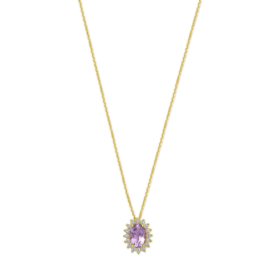Halskette Amethyst und Zirkonia 40 - 42 - 44 cm 14K Gelbgold