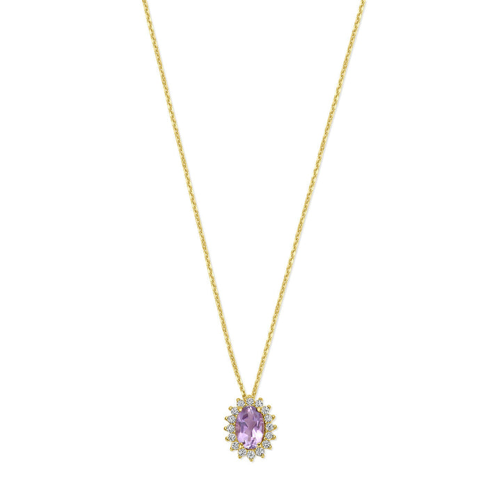 Halskette Amethyst und Zirkonia 40 - 42 - 44 cm 14K Gelbgold