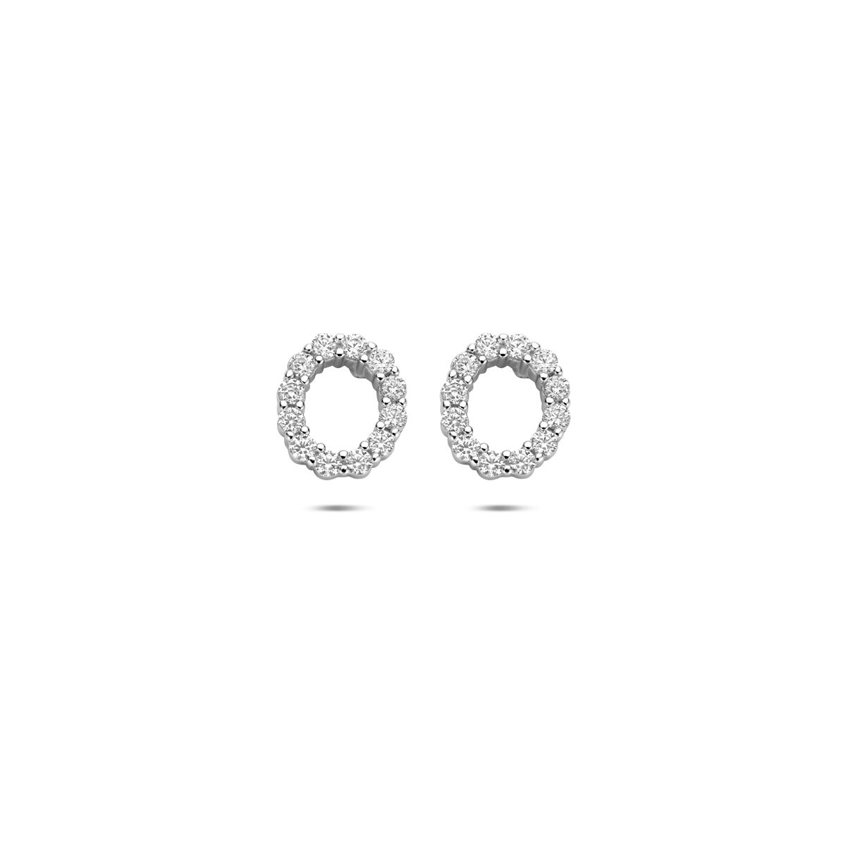 Silberne Ohrstecker aus rhodiniertem 925 Silber mit Zirkonia, runde Form und funkelnden Steinen