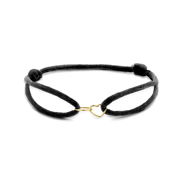 Armband aus satiniertem Herz und rundem 14-karätigem Gold mit Kautschuk/Nylon/Leder