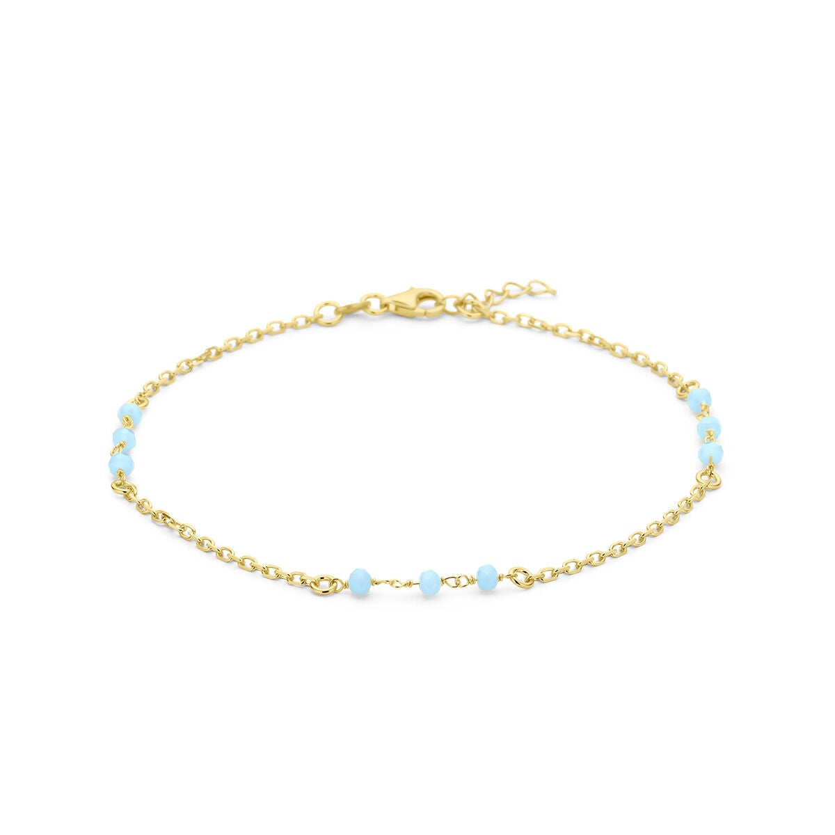 Armband aus vergoldetem Silber mit blauen Kristallkugeln, Länge 24 + 2 cm