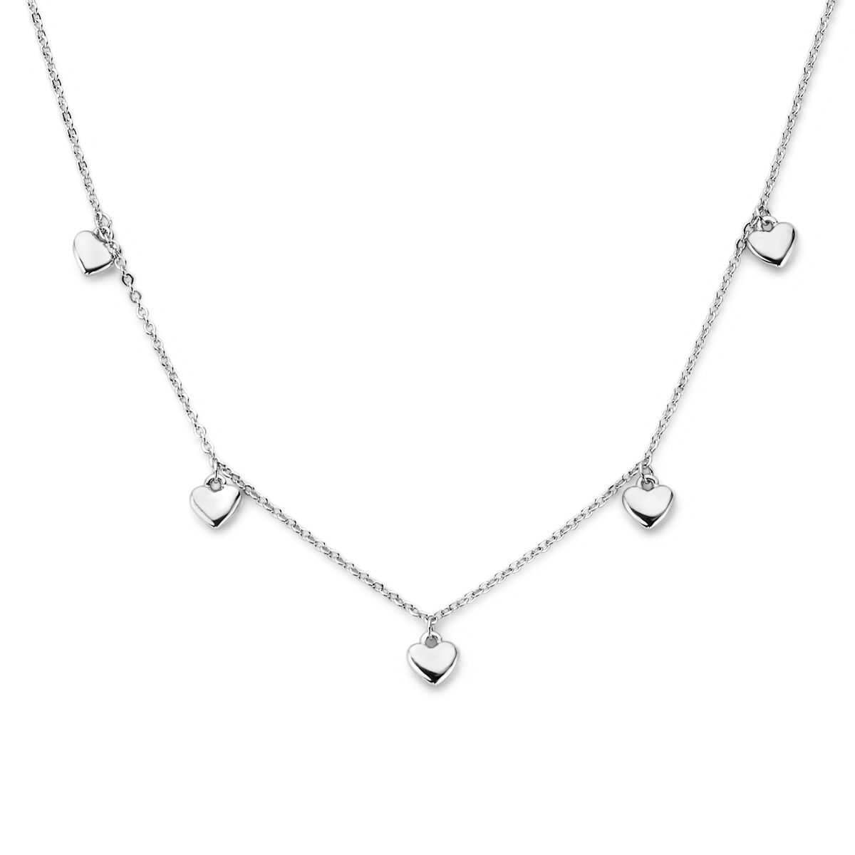Collier mit fünf herzförmigen Anhängern aus rhodiniertem Silber, 41 + 4 cm lang