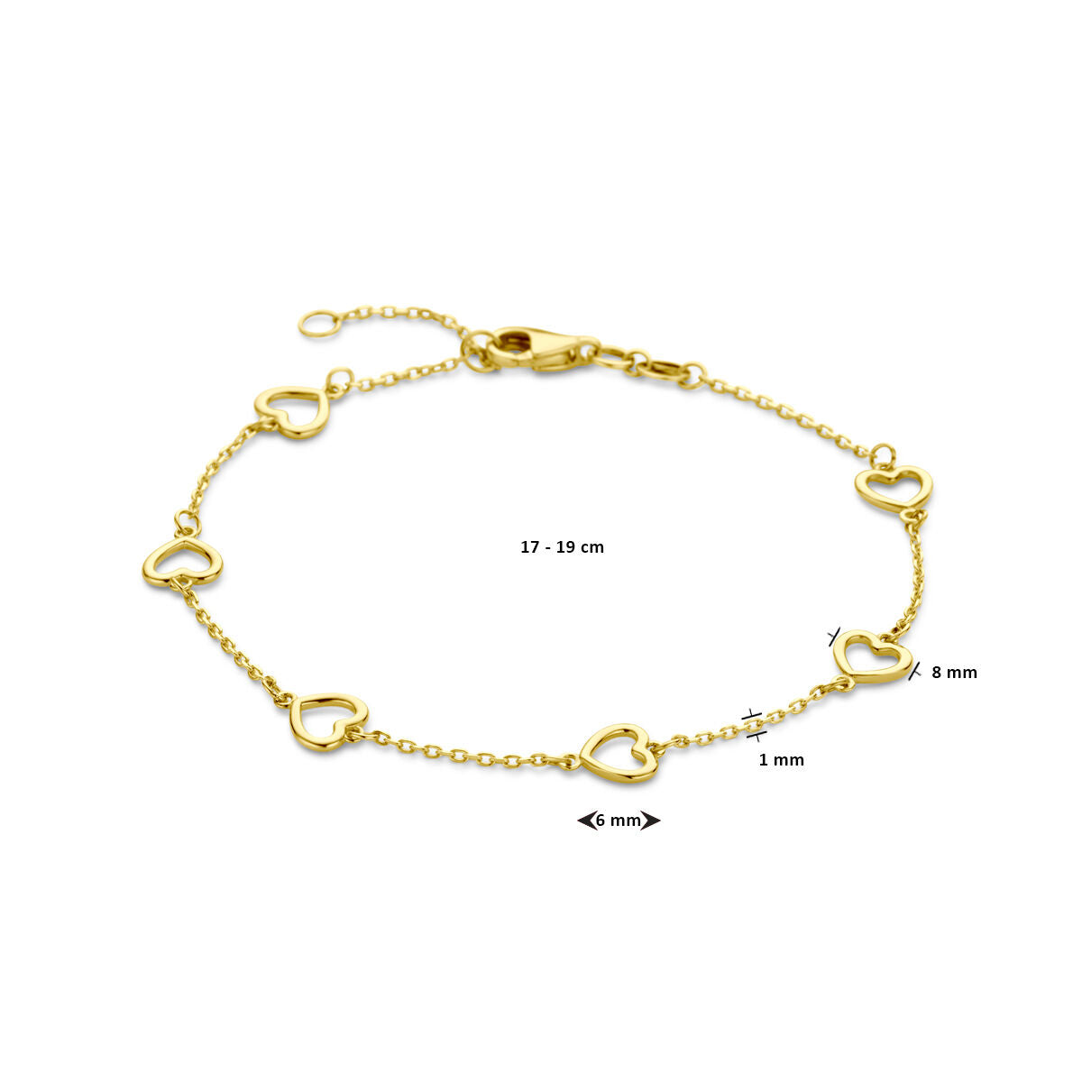Goldarmband Damenherzen 14K