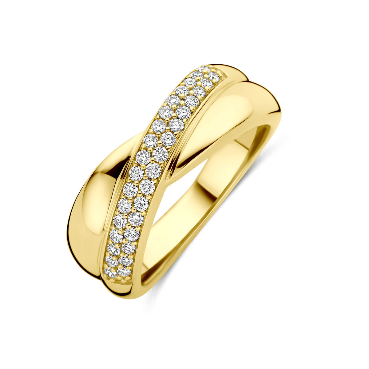 Damenring aus 14k Gelbgold mit 0,30 ct lab-grown Diamanten in einer geschwungenen Form