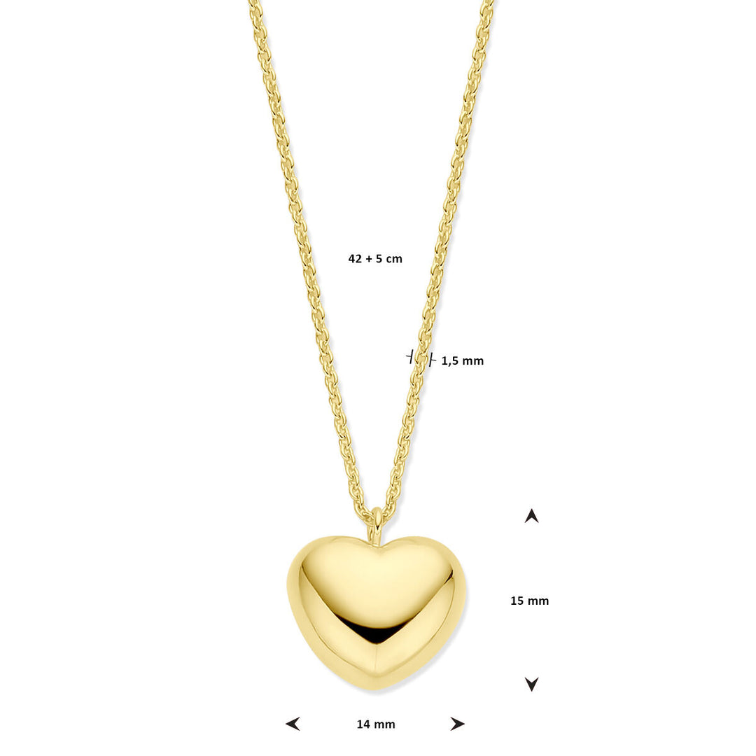 Halskette Herz 1,5 mm 42 + 5 cm 3 Mikron Silber vergoldet (gelb)