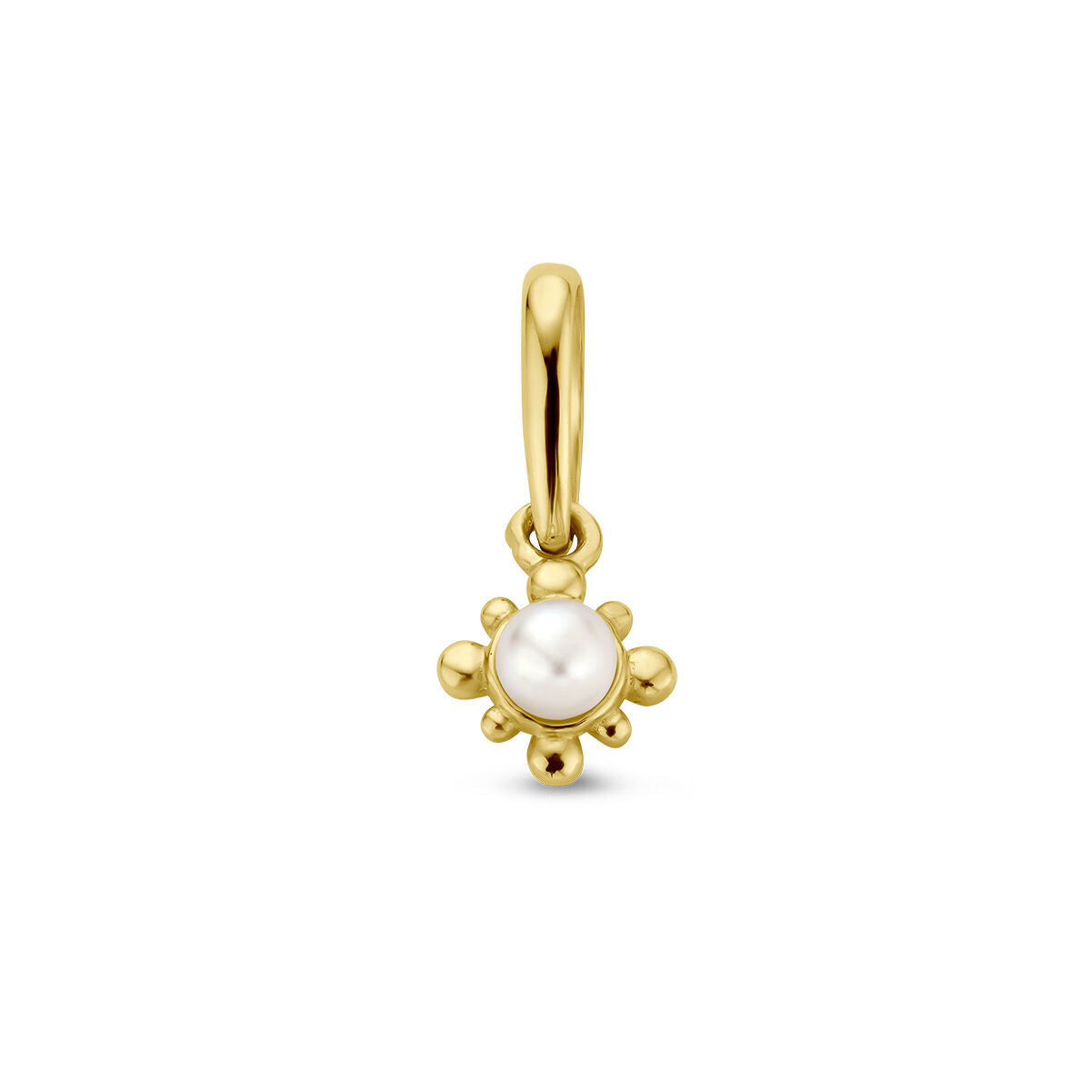 Hänger in Form einer Blume aus 14K Gelbgold mit einer runden Perle in der Mitte
