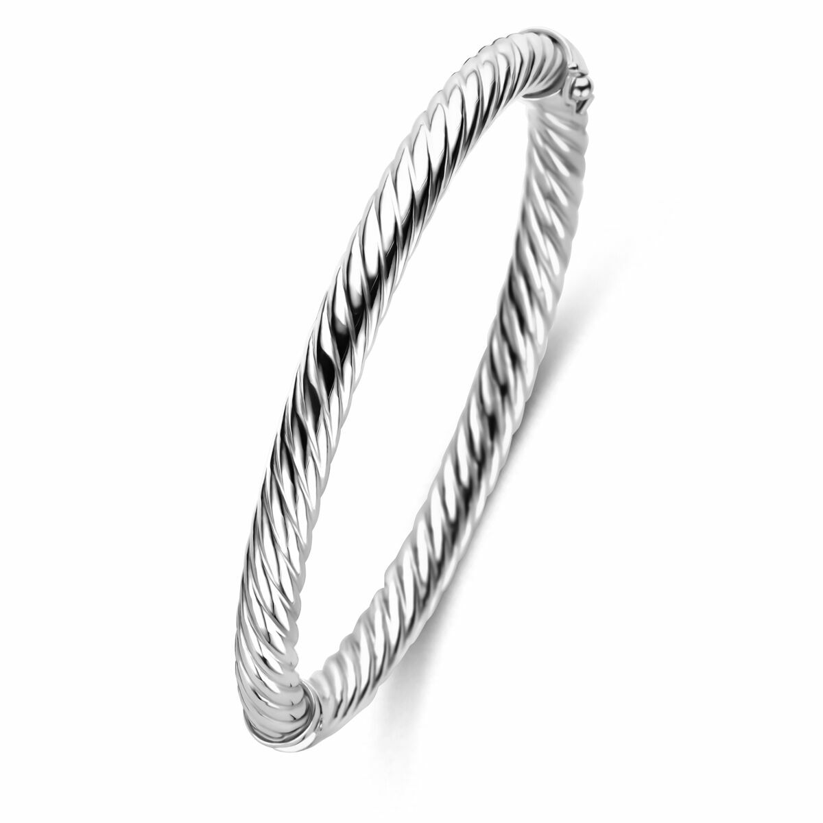 Silberne Bangle-Armband 925 mit gedrehter Oberfläche und rhodinierten Finish