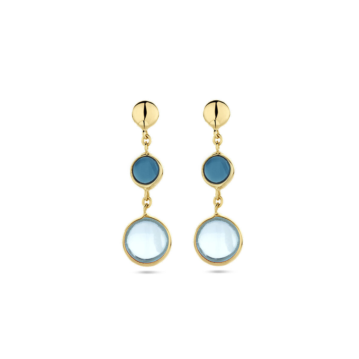 Ohrhänger aus 14K Gelbgold mit blauen Topasen und London Blue Topasen in runder Form