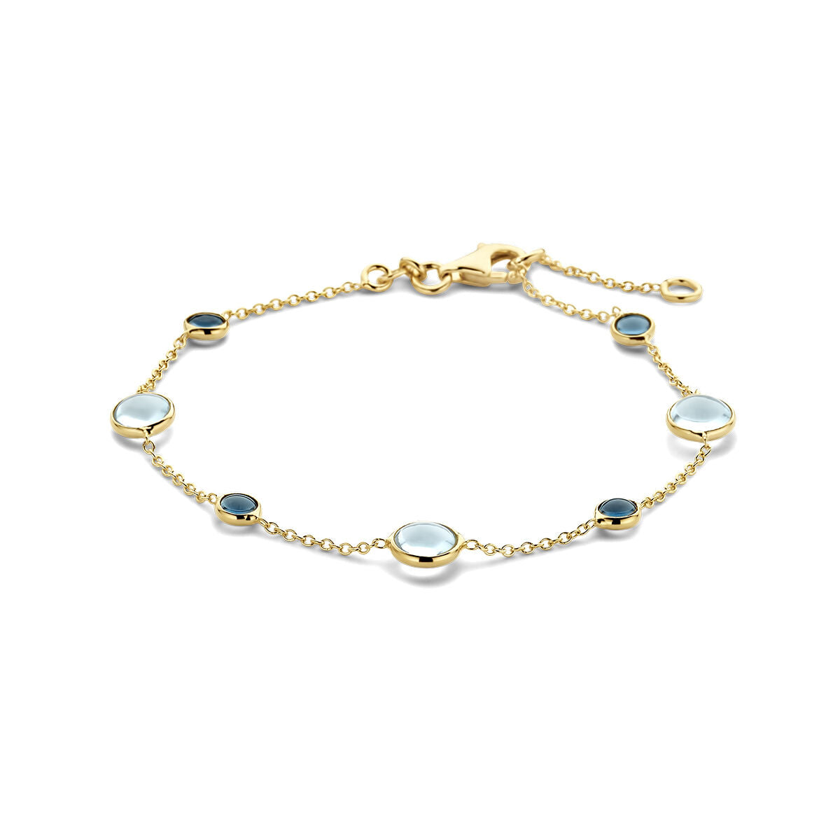 Armband aus 14K Gold mit blauen Topasen und London Blue Topasen in runden Fassungen