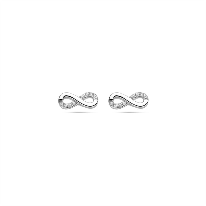 Gerhodineerd zilveren infinity oorknoppen met zirkonia