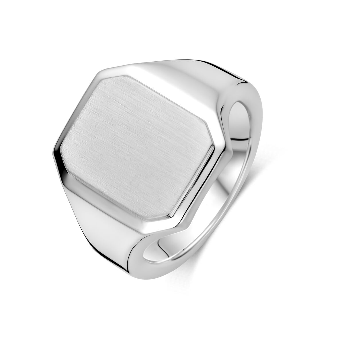 Gravur-Ring aus poliertem und mattem Silber in hexagonaler Form