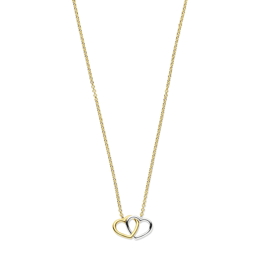 Halskette Herzen 41 - 43 - 45 cm 14K Bicolor Gold Gelb/Weiß
