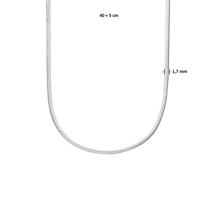 Halskette Schlange flach 1,7 mm 40 + 5 cm Silber rhodiniert