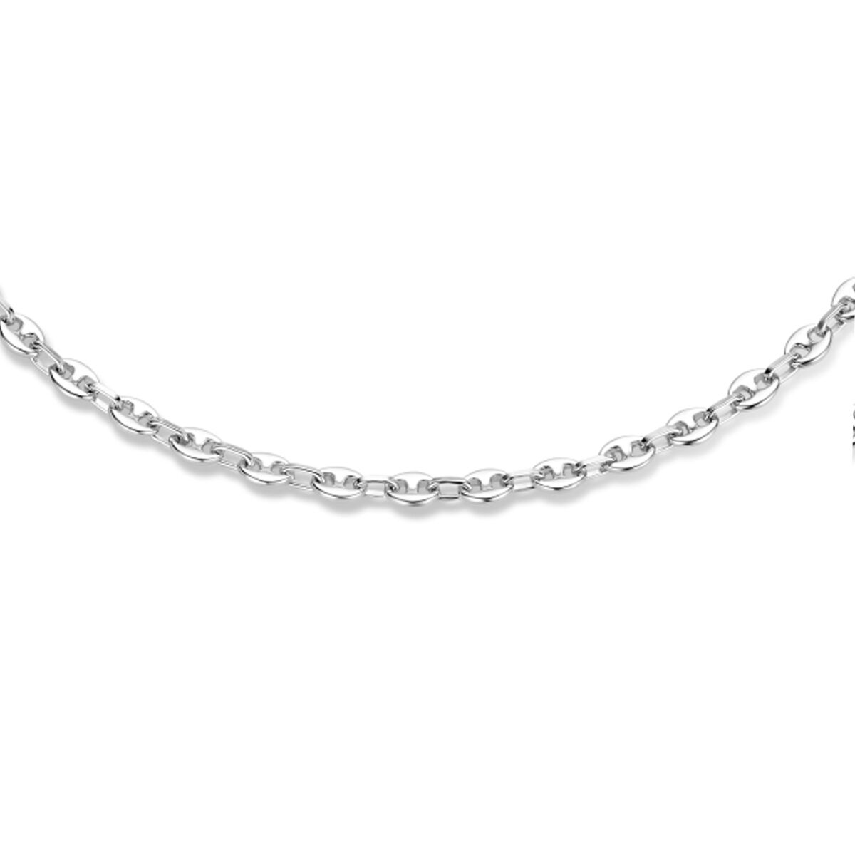Collier aus rhodiniertem Silber mit Kaffeebohnen-Design, 3,7 mm breit, 42 + 3 cm lang
