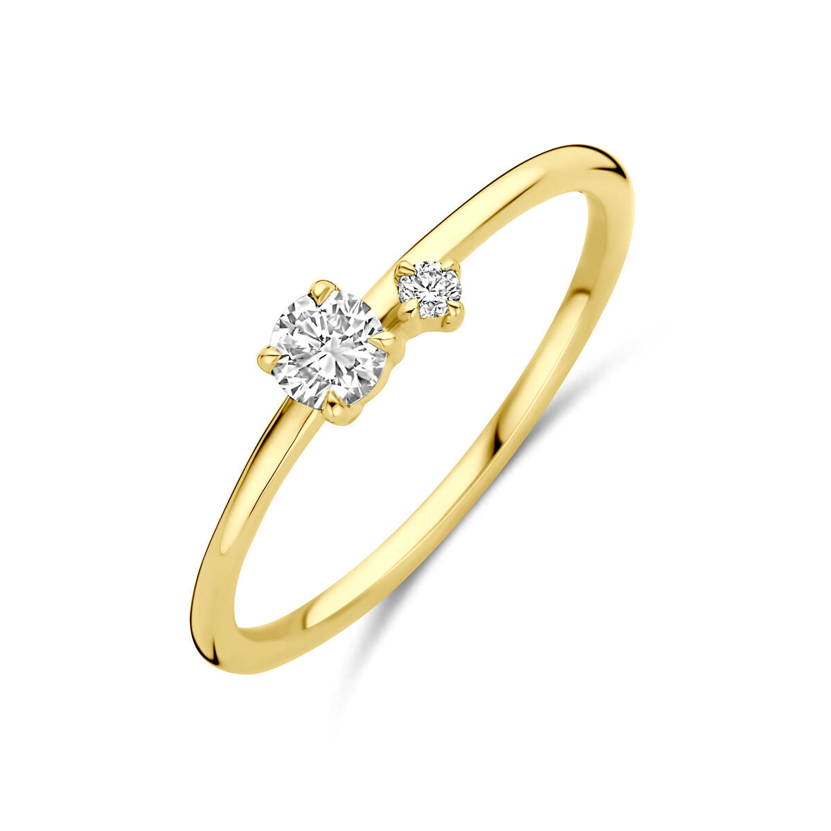 Ring aus 14K Gelbgold mit zwei lab-grown Diamanten, einer 0,20 ct und einer kleinen, funkelnden Fassung