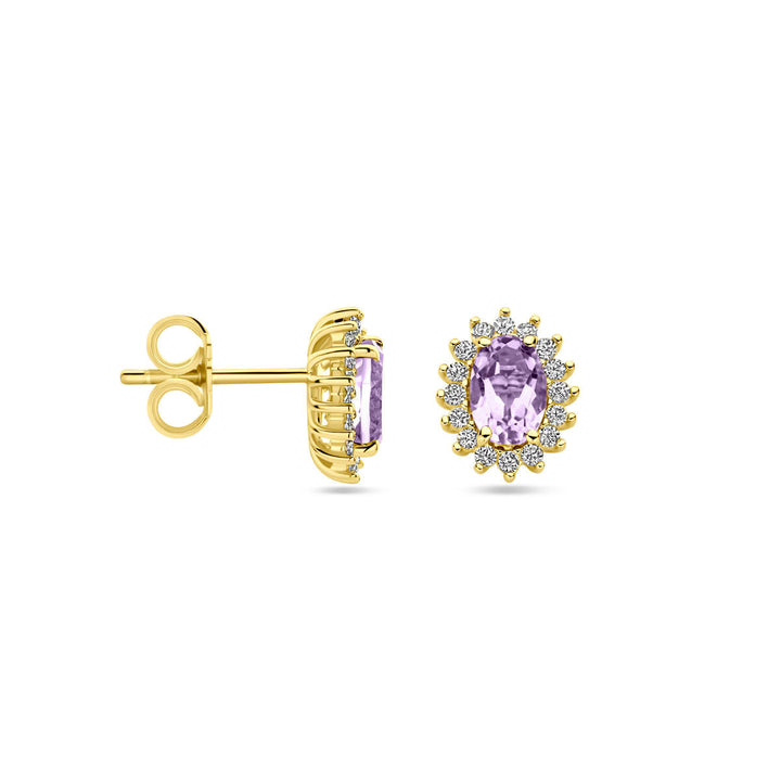 Ohrstecker Amethyst und Zirkonia 9,5 mm 14K Gelbgold