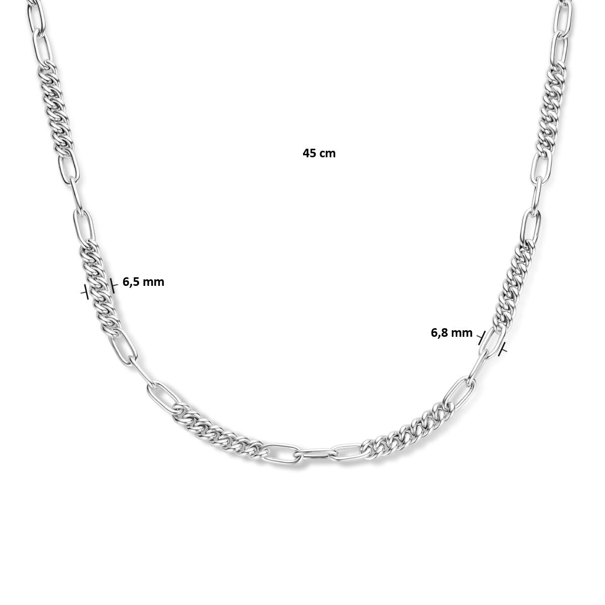 Kombination Halskette Gourmette und Büroklammer Rundrohr 6,8 mm 45 cm Silber rhodiniert