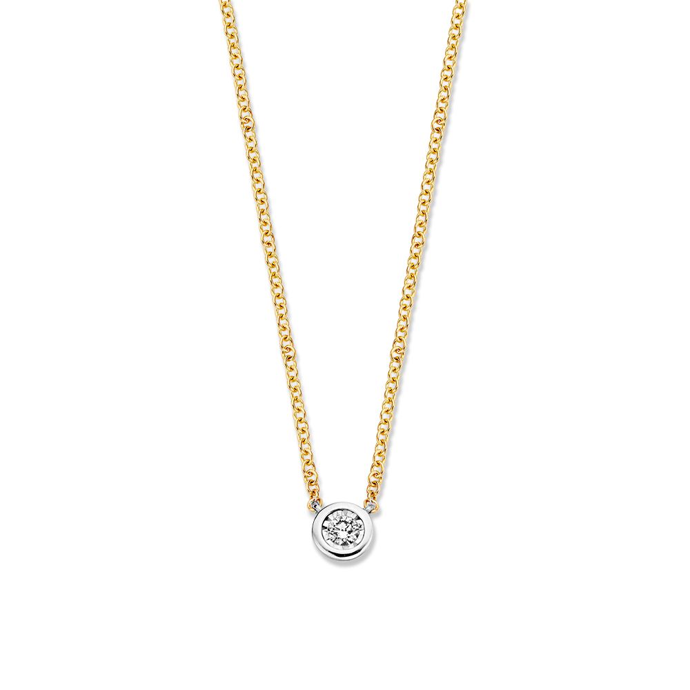 Gelbgoldenes Collier aus 14 Karat mit rundem Solitär-Diamant-Anhänger, 0,07 crt