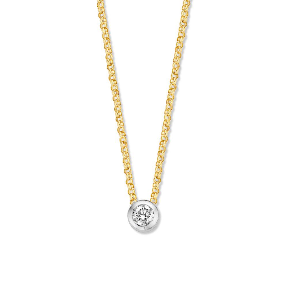 Gelbgoldenes Collier aus 14 Karat mit diamantbesetztem Anhänger, 0,10 ct
