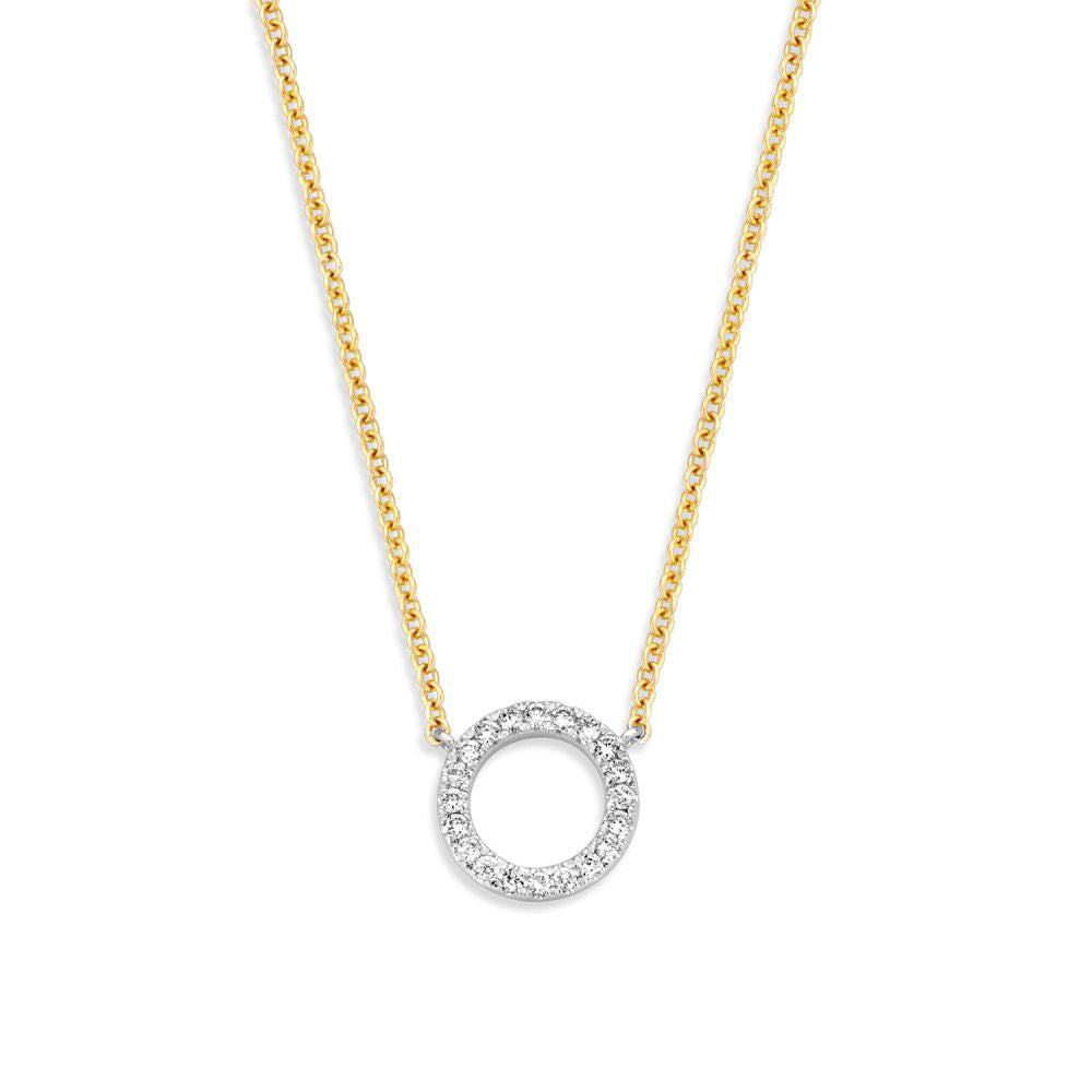 Gelbgoldenes Collier mit diamantbesetztem Anhänger in Form eines Rings