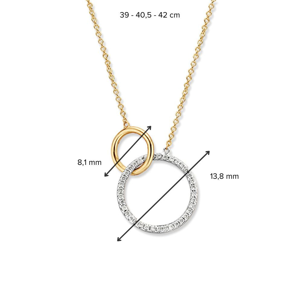 Gelbgold Collier 14 Karat mit zwei verbundenen Kreisen und Diamant 0.11 ct
