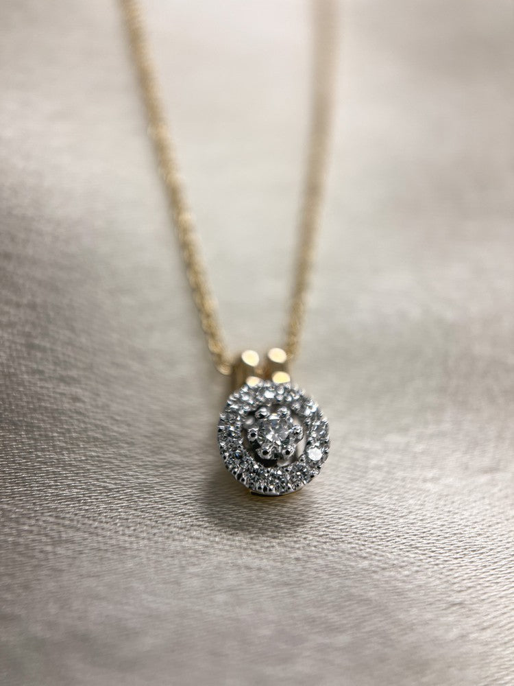 Diamant-Entourage-Anhänger an goldener Ankerkette 0,12 kt