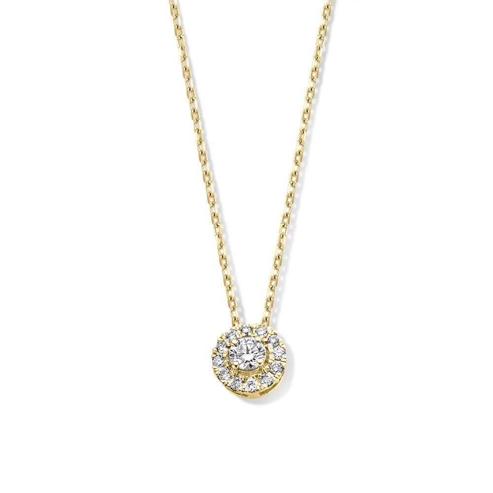 Collier aus 18 Karat Gelbgold mit rundem Anhänger und 0,20 Karat Diamanten